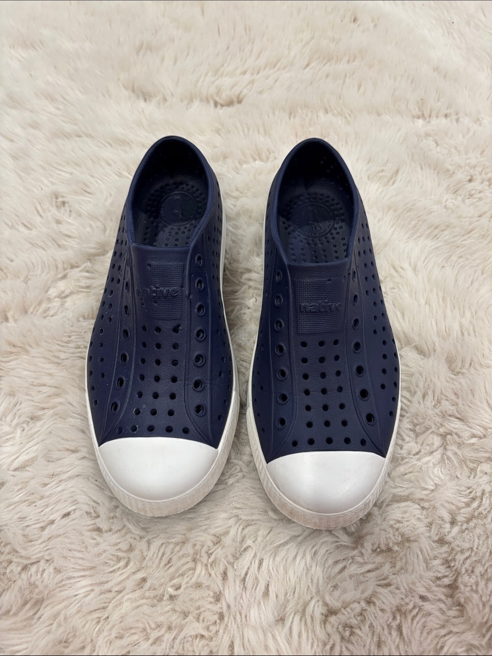 Native Jefferson Slip-On Kids Shoes in Navy and White